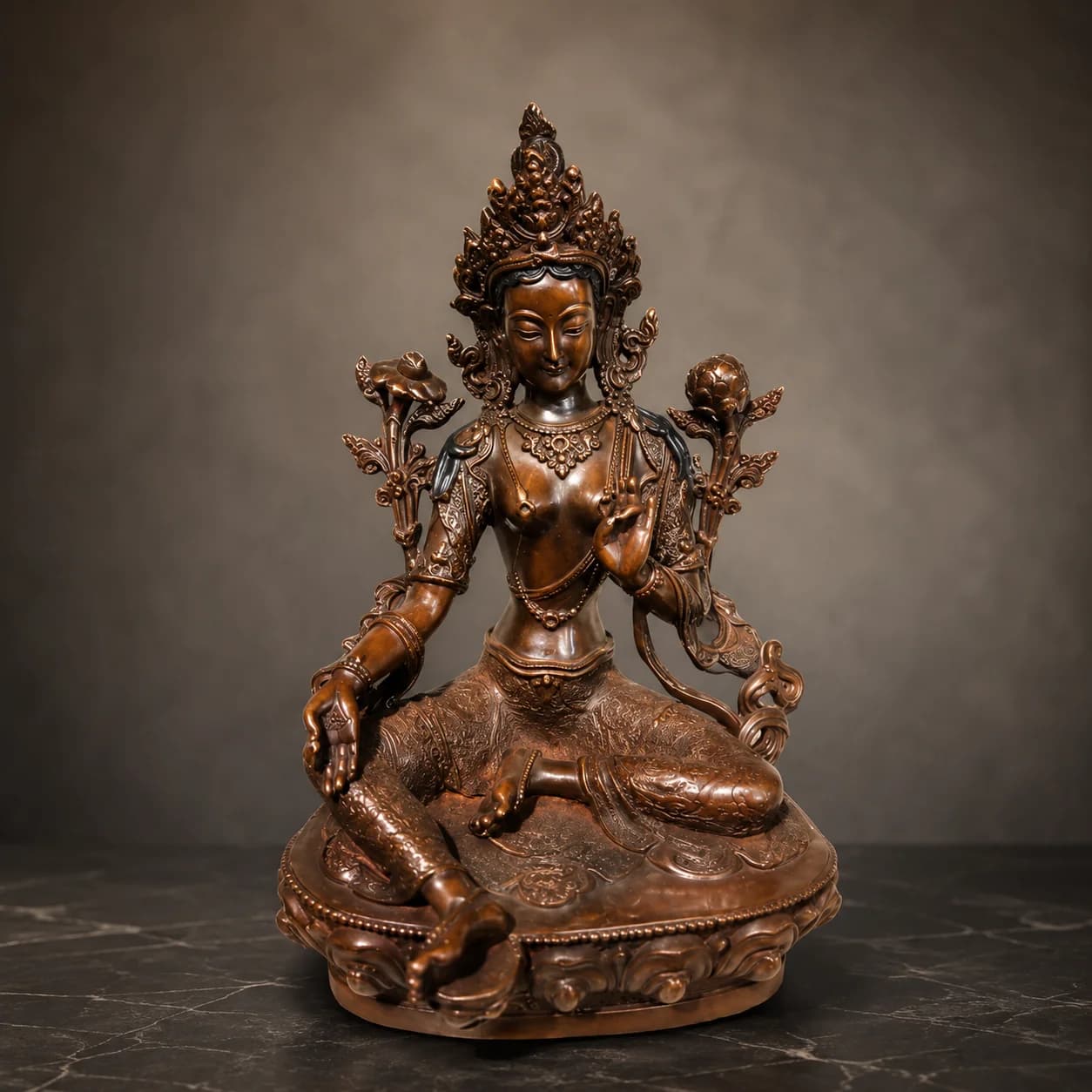 Green Tara Copper Statue, 1550g, from Bhaktapur