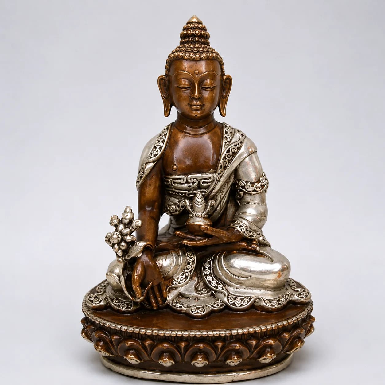 Antique Finish Buddha Copper Statue, 170g, from Bhaktapur